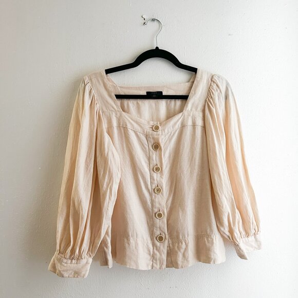 J. CREW Squareneck Button-Front 100% Linen Top Baloon Sleeve in Palest Peach - Picture 3 of 8